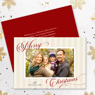 Elegant Script Modern Stripe Photo Christmas Holiday Card