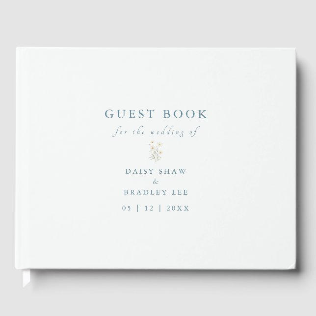 Elegant Script Modern Watercolor Daisy Guest Book (Front)