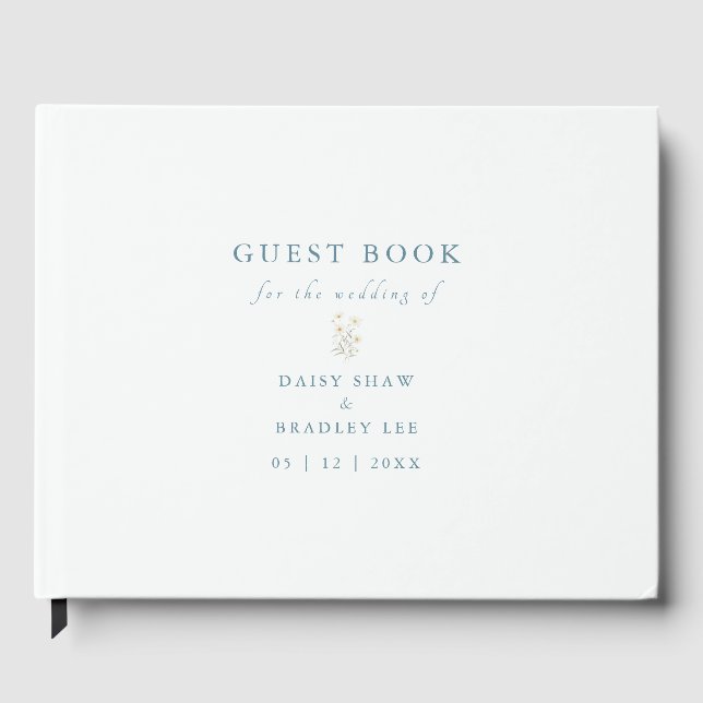 Elegant Script Modern Watercolor Daisy Guest Book (Front)