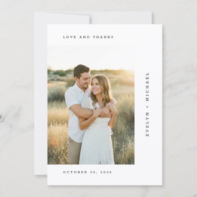 Elegant Script Modern Wedding Photo Thank You Card (Front)