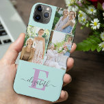 Elegant Script Monogram 3 Photo Mint and Lilac iPhone 11 Pro Max Case<br><div class="desc">Elegant and feminine, personalised iPhone case in mint green, lilac and grey, with 3 of your favourite photos as well as your monogram. This pretty design has a bold initial with handwritten script typography for your name. The photo template is set up for you to add 3 pictures which are...</div>