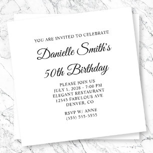 Elegant Script Monogram 50th Birthday Invitation