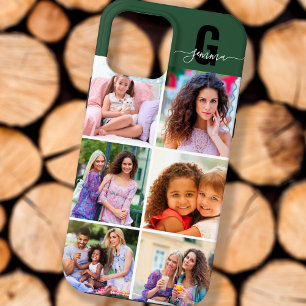 Elegant Script Monogram 6 Photo Green iPhone 13 Pro Max Case