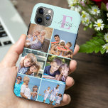 Elegant Script Monogram 6 Photo Mint and Lilac iPhone 11 Pro Max Case<br><div class="desc">Elegant and feminine, personalised iPhone case in mint green, lilac and grey, with 6 of your favourite photos as well as your monogram. This pretty design has a bold initial with handwritten script typography for your name. The photo template is set up for you to add 6 pictures which are...</div>