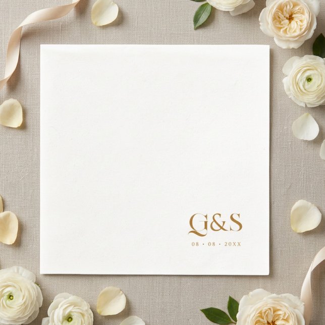 Elegant Script Monogram and Date Wedding Napkin (Creator Uploaded)