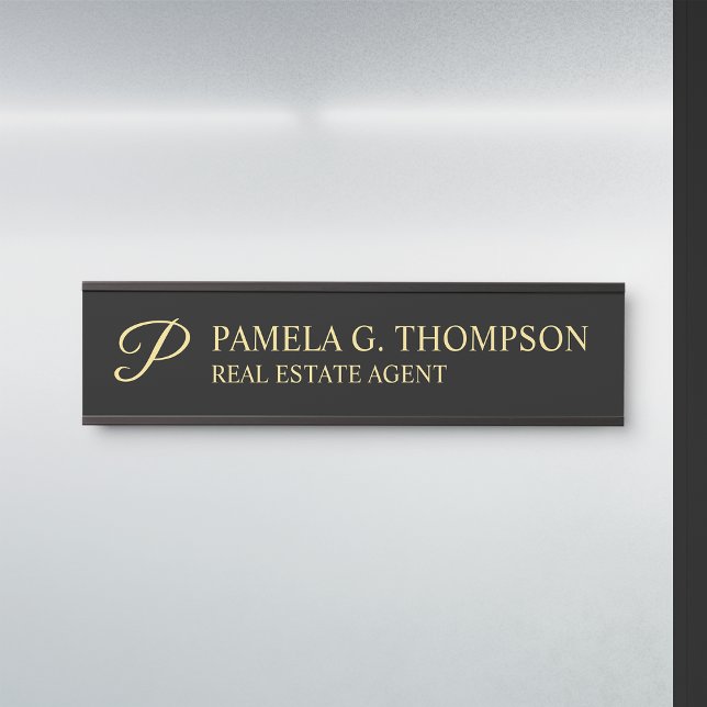 Elegant Script Monogram Black and Gold Door Sign (Creator Uploaded)