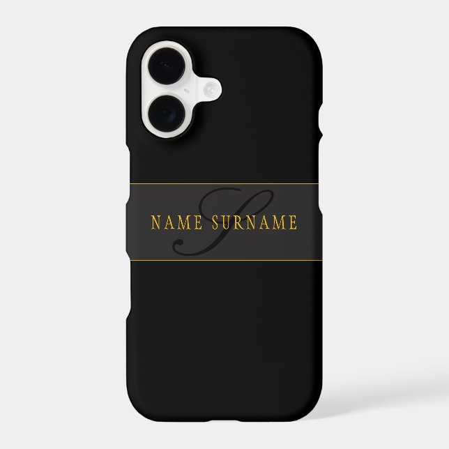 Elegant Script Monogram Black & Gold (Back)