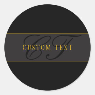 Elegant Script Monogram Black & Gold Classic Round Sticker