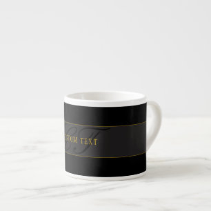 Elegant Script Monogram Black & Gold Espresso Cup
