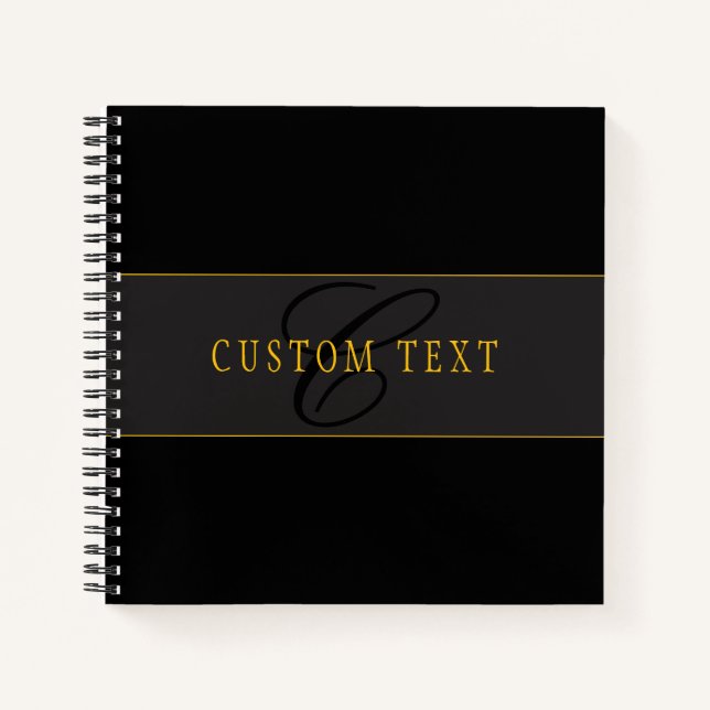 Elegant Script Monogram Black & Gold Notebook (Front)