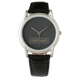 Elegant Script Monogram Black & Gold Watch