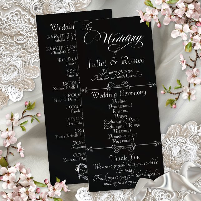 Elegant Script & Monogram - Black Wedding Program (Creator Uploaded)