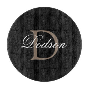 Elegant Script Monogram Black White Custom Name Cutting Board