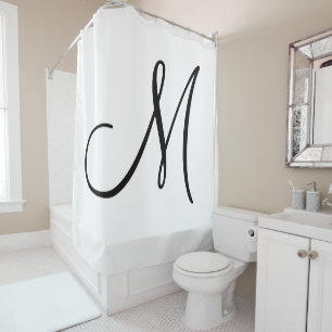 Elegant Script Monogram Black White Initial Shower Curtain