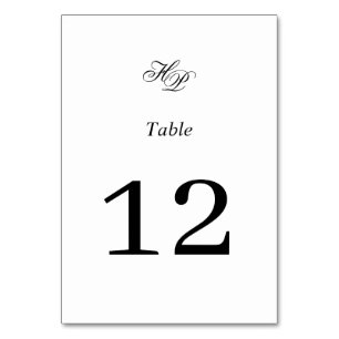 Elegant Script Monogram Black & White Wedding Table Number