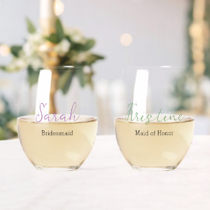 Elegant Script Monogram Bridal Party Chic Wedding Stemless Wine Glass