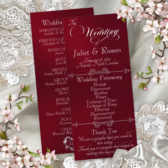 Elegant Script & Monogram - Burgundy Wedding Program (Creator Uploaded)