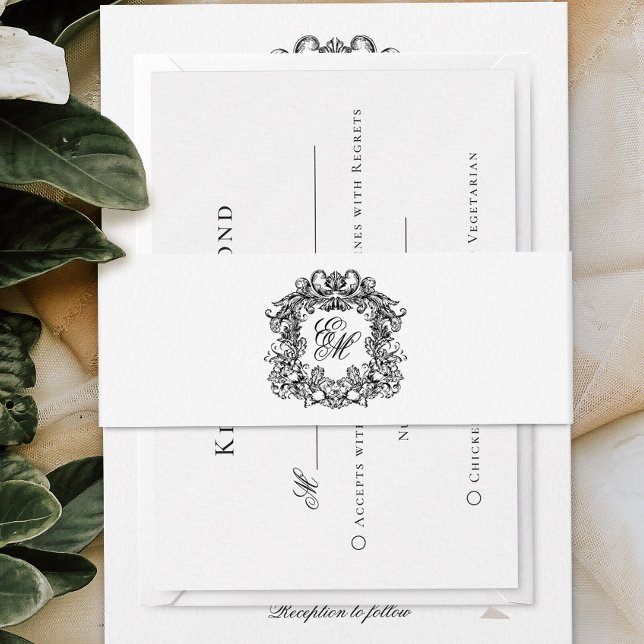 Elegant Script Monogram Crest Wedding Invitation Belly Band (Creator Uploaded)