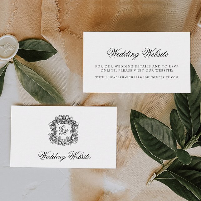 Elegant Script Monogram Crest Wedding Website Enclosure Card (Creator Uploaded)