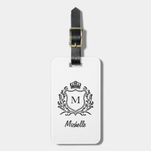 Elegant script Monogram Custom Luxury Black white  Luggage Tag
