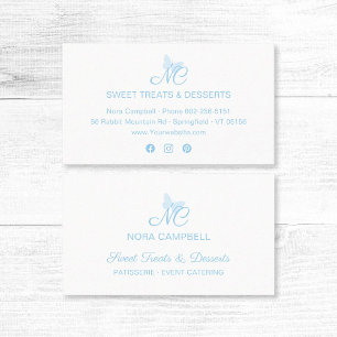 Elegant Script Monogram Cute Baby Blue Butterfly Business Card