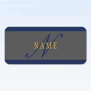 Elegant Script Monogram Dark Navy Blue Grey & Gold