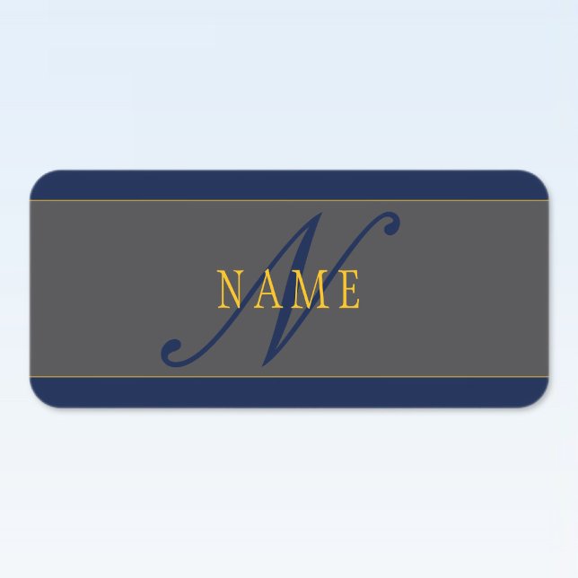 Elegant Script Monogram Dark Navy Blue Grey & Gold (Creator Uploaded)