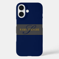 Elegant Script Monogram Dark Navy Blue Grey & Gold