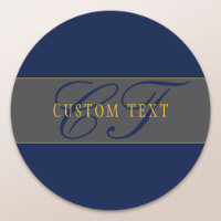 Elegant Script Monogram Dark Navy Blue Grey & Gold