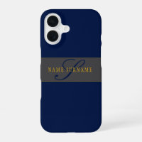 Elegant Script Monogram Dark Navy Blue Grey & Gold