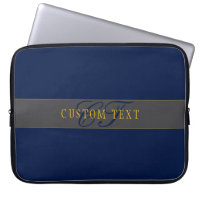 Elegant Script Monogram Dark Navy Blue Grey & Gold