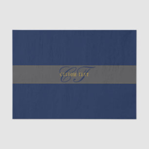 Elegant Script Monogram Dark Navy Blue Grey & Gold Tissue Paper