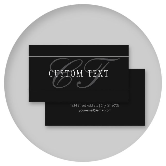 Elegant Script Monogram Editable Black Grey White Business Card (Creator Uploaded)