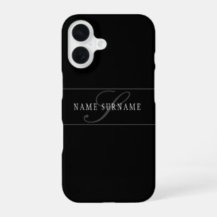 Elegant Script Monogram Editable Black Grey White iPhone 16 Case