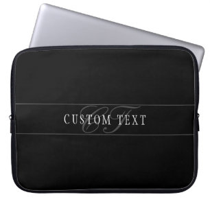 Elegant Script Monogram Editable Black Grey White Laptop Sleeve