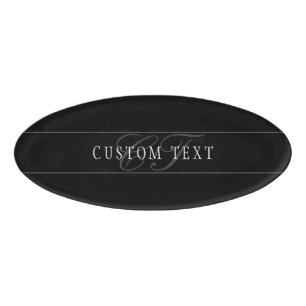 Elegant Script Monogram Editable Black Grey White Name Tag