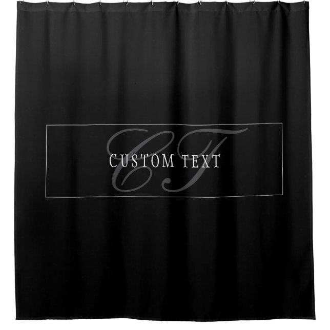 Elegant Script Monogram Editable Black Grey White Shower Curtain (Front)