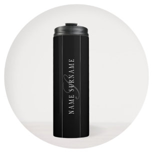 Elegant Script Monogram Editable Black Grey White Thermal Tumbler