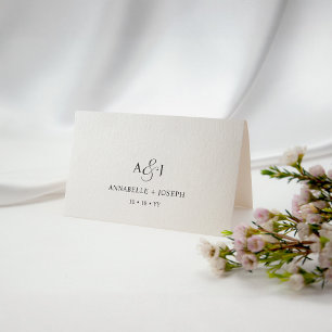 Elegant Script Monogram Formal White Wedding Place Card