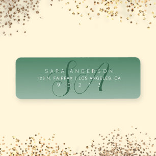 Elegant Script Monogram Green Ombre Return Address Label