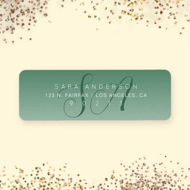 Elegant Script Monogram Green Ombre Return Address Label (Creator Uploaded)