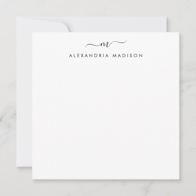 Elegant Script Monogram Initial Black Stationery Card (Front)