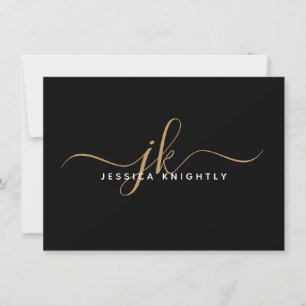 Elegant Script Monogram Initials Name Black Gold Card