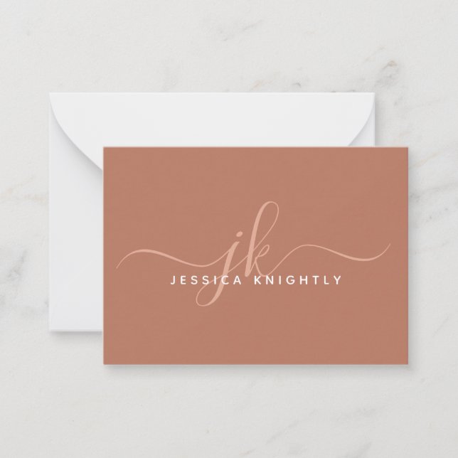 Elegant Script Monogram Initials Name Terracotta Card (Front)