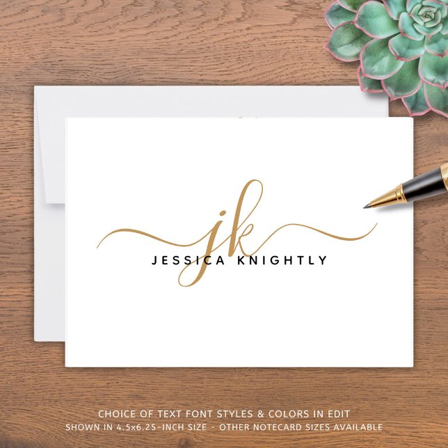 Elegant Script Monogram Initials Name White Gold Card (Creator Uploaded)