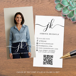 Elegant Script Monogram Logo Photo QR Code Business Card