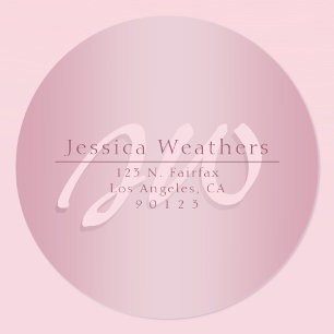 Elegant Script Monogram Mauve Ombre Return Address Classic Round Sticker