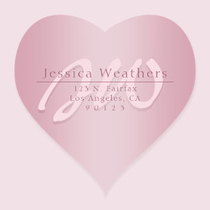 Elegant Script Monogram Mauve Ombre Return Address Heart Sticker
