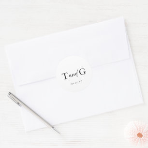 Elegant Script Monogram Minimal White Wedding Classic Round Sticker