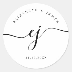 Elegant Script Monogram Minimalist Wedding Classic Round Sticker